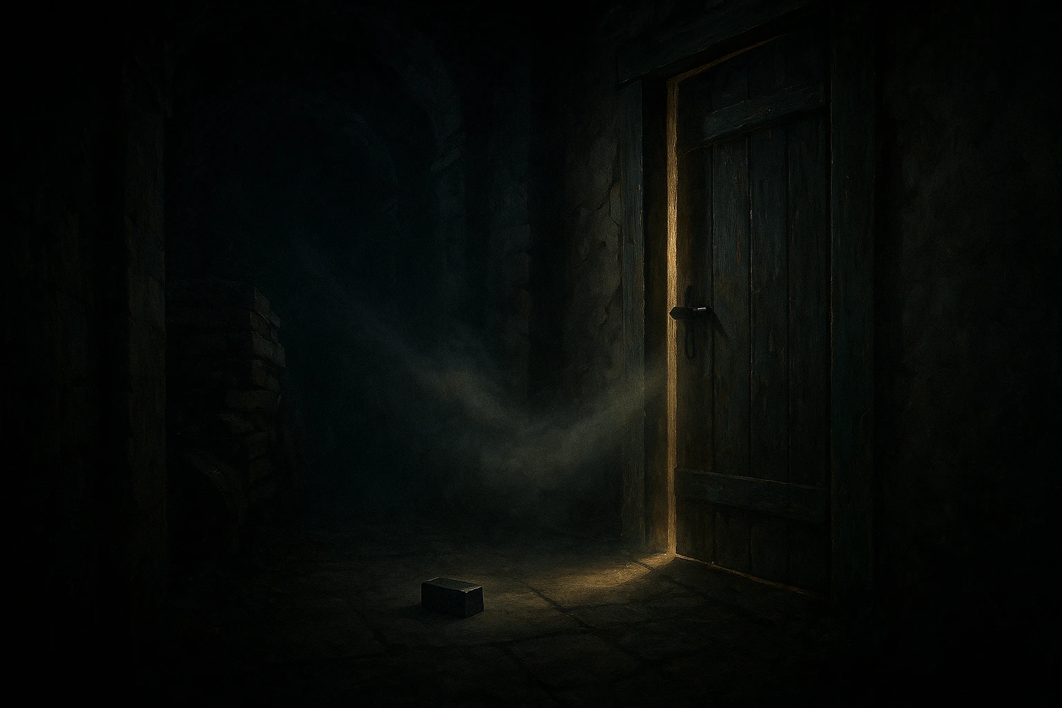 Cover Folge 4 „Das Pfeifen der Tür“ – schwere Holztür im Luftzug, kühler Gang, Datenlogger